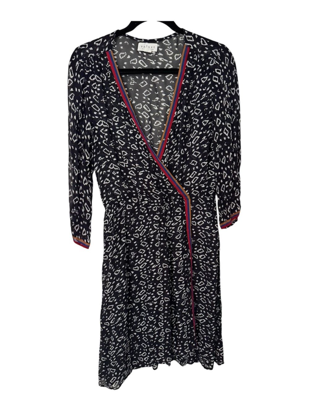 Velvet by Graham & Spencer Black & White Printed Dress with Red Trim
